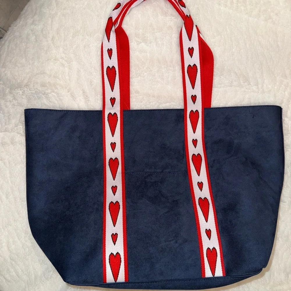 NWT Brighton Love Navy Tote with Red Heart Straps